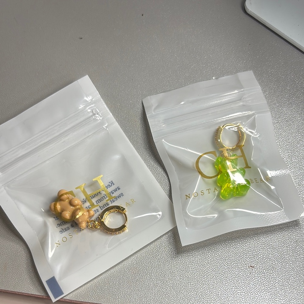 Caroline Herrera Gold and Green Bear Keychains